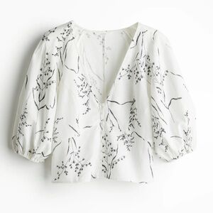 H&M linen blend Floral White Blouse